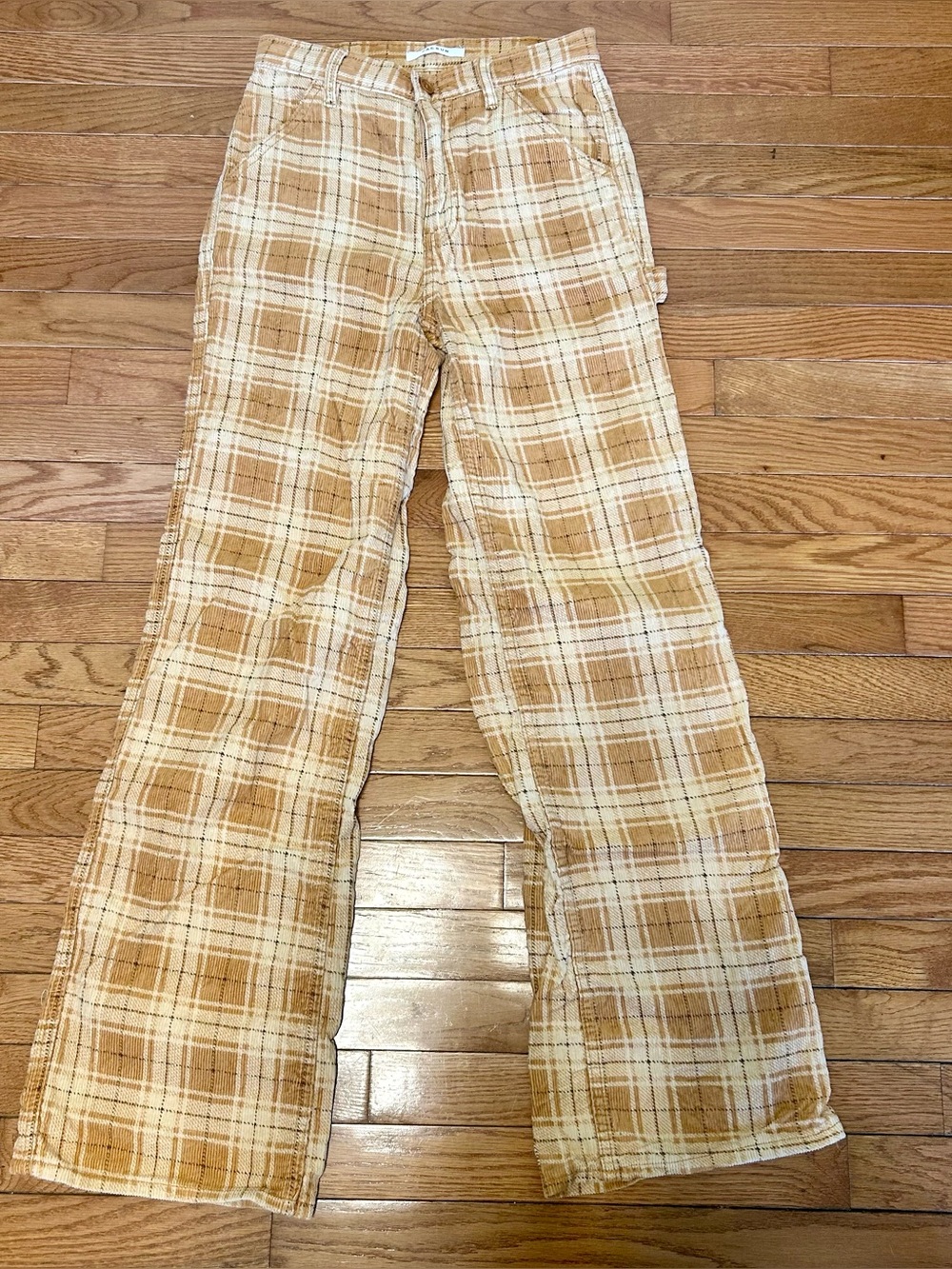 PacSun Plaid Wide-Leg Jeans in Tan and White